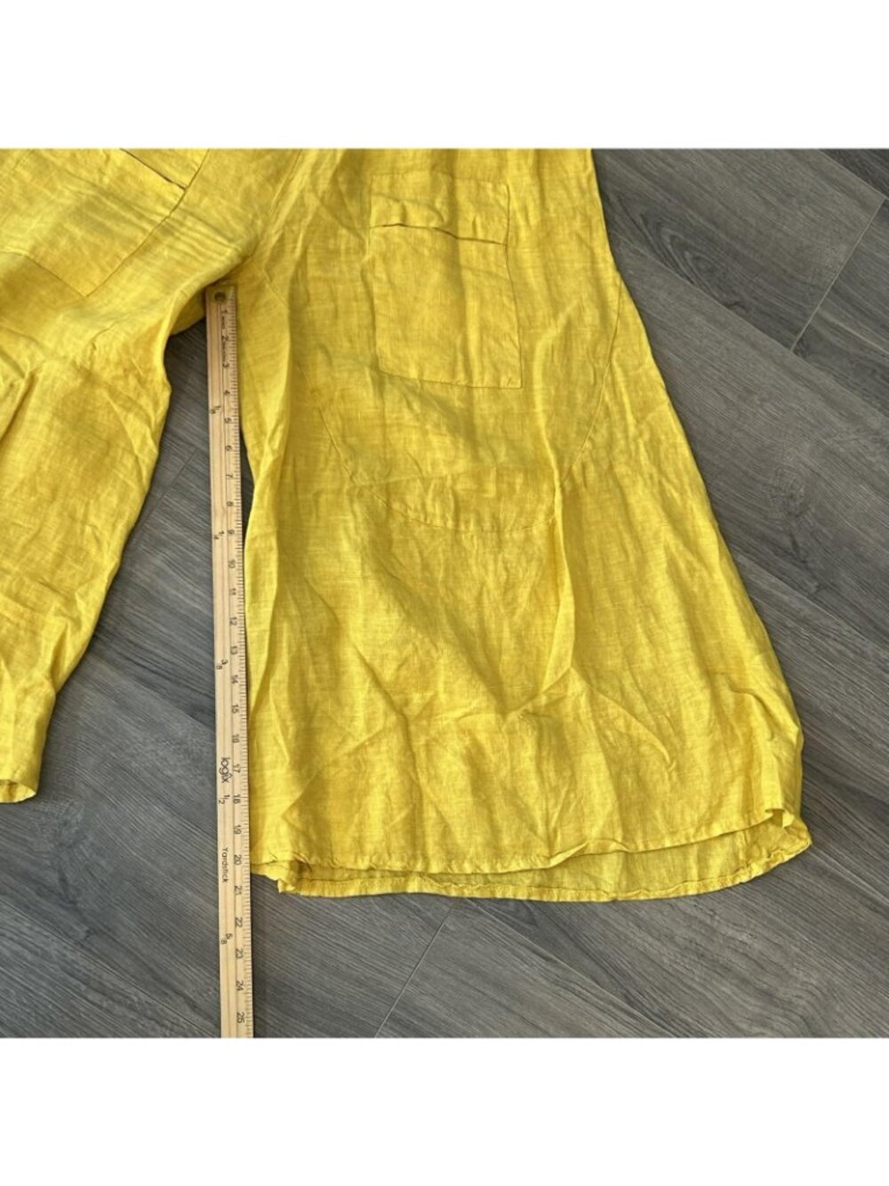TG.U Italy Linen Pants Womens Medium Yellow Wide Leg Crop Lagenlook Pull On 28" - Picture 8 of 11